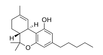 Die bausteinförmige Schönheit von Tetrahydrocannabinol auf einem reinen Hintergrund.