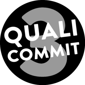 Hochwertig und Fair: Ein schwarzer Button mit einer grauen '3' und dem Schriftzug 'Quali Commit', steht für hochwertiges Kaufen zum fairen Preis. Bei uns erhalten Sie Qualität zu einem unschlagbaren Wert.