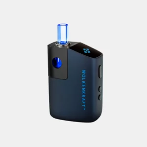 Wolkenkraft FX MINI Night Blue Vaporizer mit blauem Glasmundstück und modernem Design, seitliche Tastenbedienung, auf weißem Hintergrund.