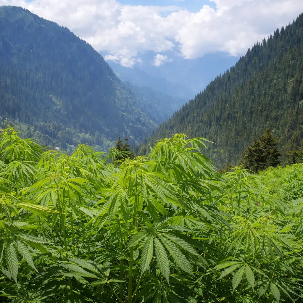 Hanfpflanzen in den Bergen in nat&uuml;rlicher Umgebung