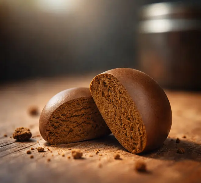 Hochwertiges CBD Hasch aufgeschnitten auf Holzuntergrund in nat&uuml;rlicher Atmosph&auml;re